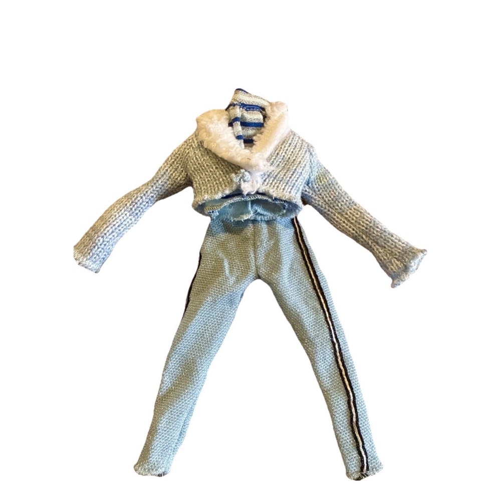 Barbie Blue Knit Cropped Cardigan Sleeveless Tank Track Pants Sneakers 90s VTG‎
